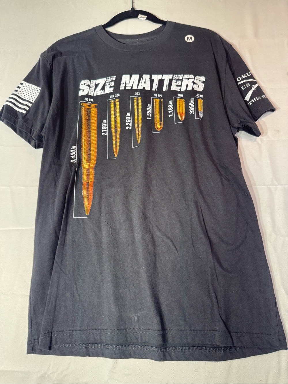 New Grunt Style Black 'Size Matters' Short Sleeve Tee with Gold Bullet Graphic